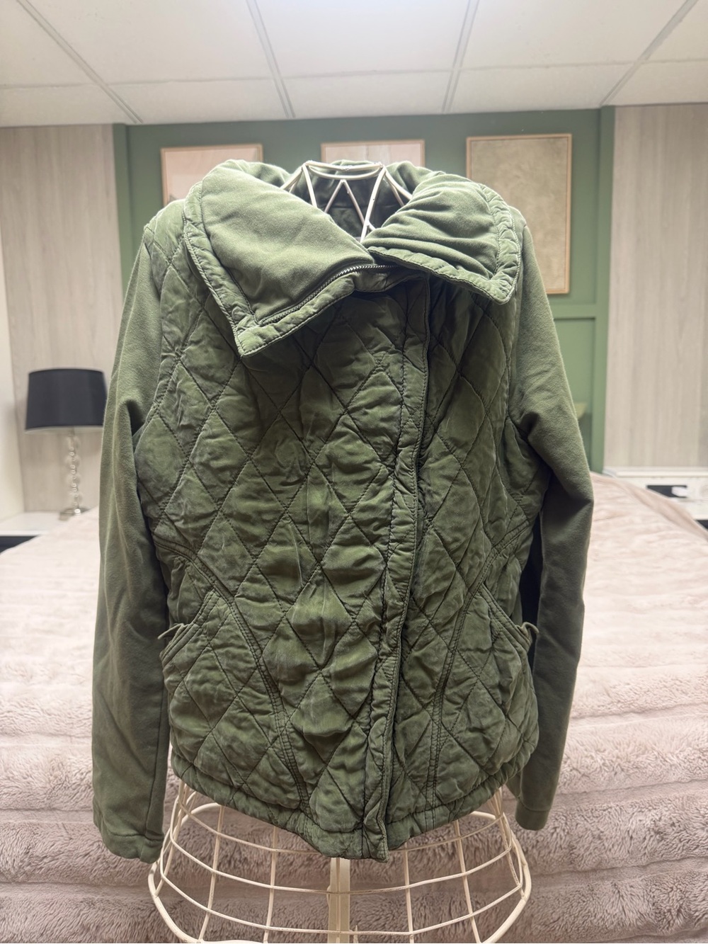 Marrakech Olive Green Quilted Moto Jacket Size Small